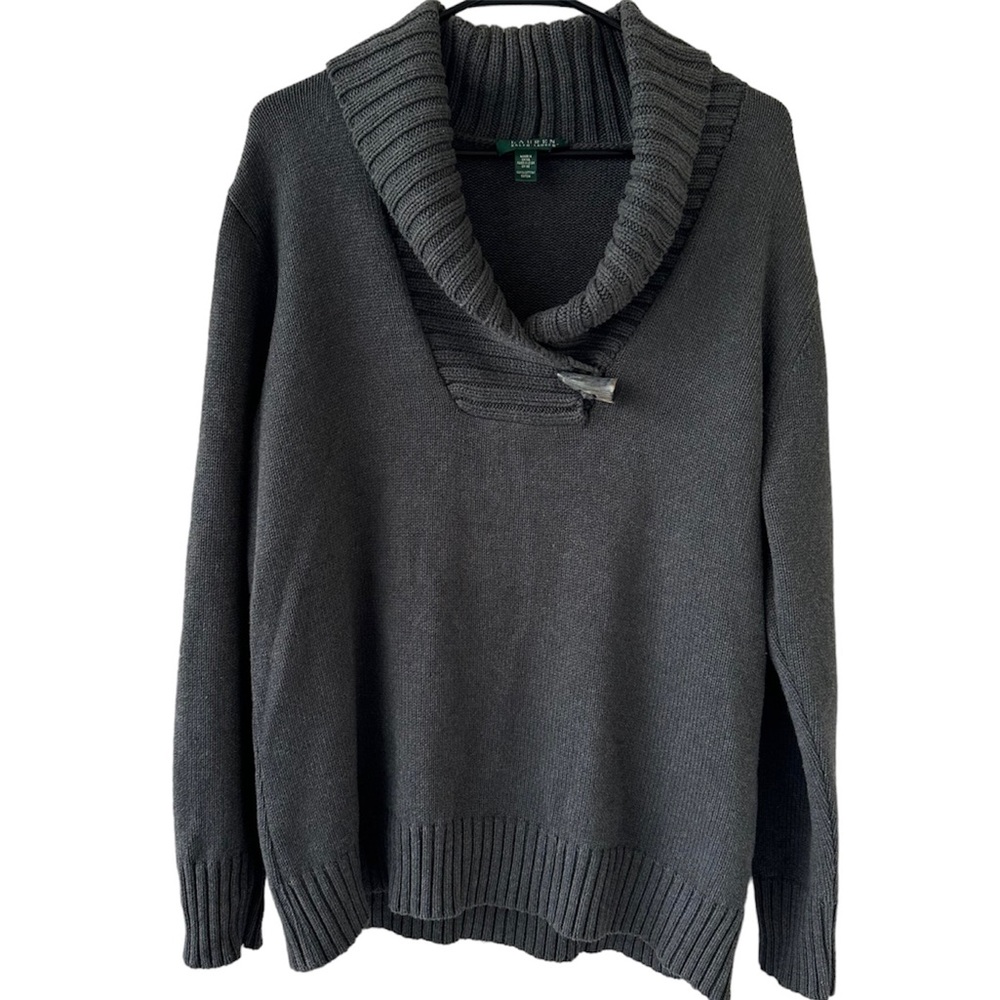 Ralph Lauren Shawl Collar Sweater Men’s Large Gray Knitted Cotton Pullover Men